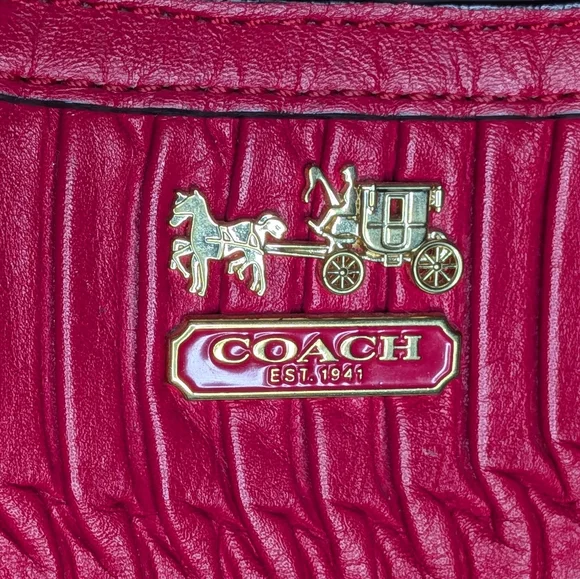 Coach Madison Large Pleated Gathered Red Pink Leather Shoulder Bag Satchel 21281 - Picture 13 of 16